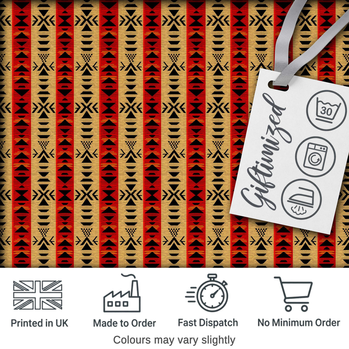Tribal Red Black Geometric Stripe Ethnic Seamless Pattern Digital Print Fabric by the Metre UK Sewing Quilting Textile