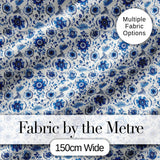 Blue Floral Folk Art Botanical Seamless Pattern Digital Print Fabric by the Metre UK Sewing Quilting Textile
