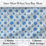 Blue Circular Floral Mandala Seamless Pattern Digital Print Fabric by the Metre UK Sewing Quilting Textile