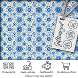 Blue Circular Floral Mandala Seamless Pattern Digital Print Fabric by the Metre UK Sewing Quilting Textile