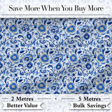 Blue Floral Vintage Folk Art Seamless Pattern Digital Print Fabric by the Metre UK Sewing Quilting Textile