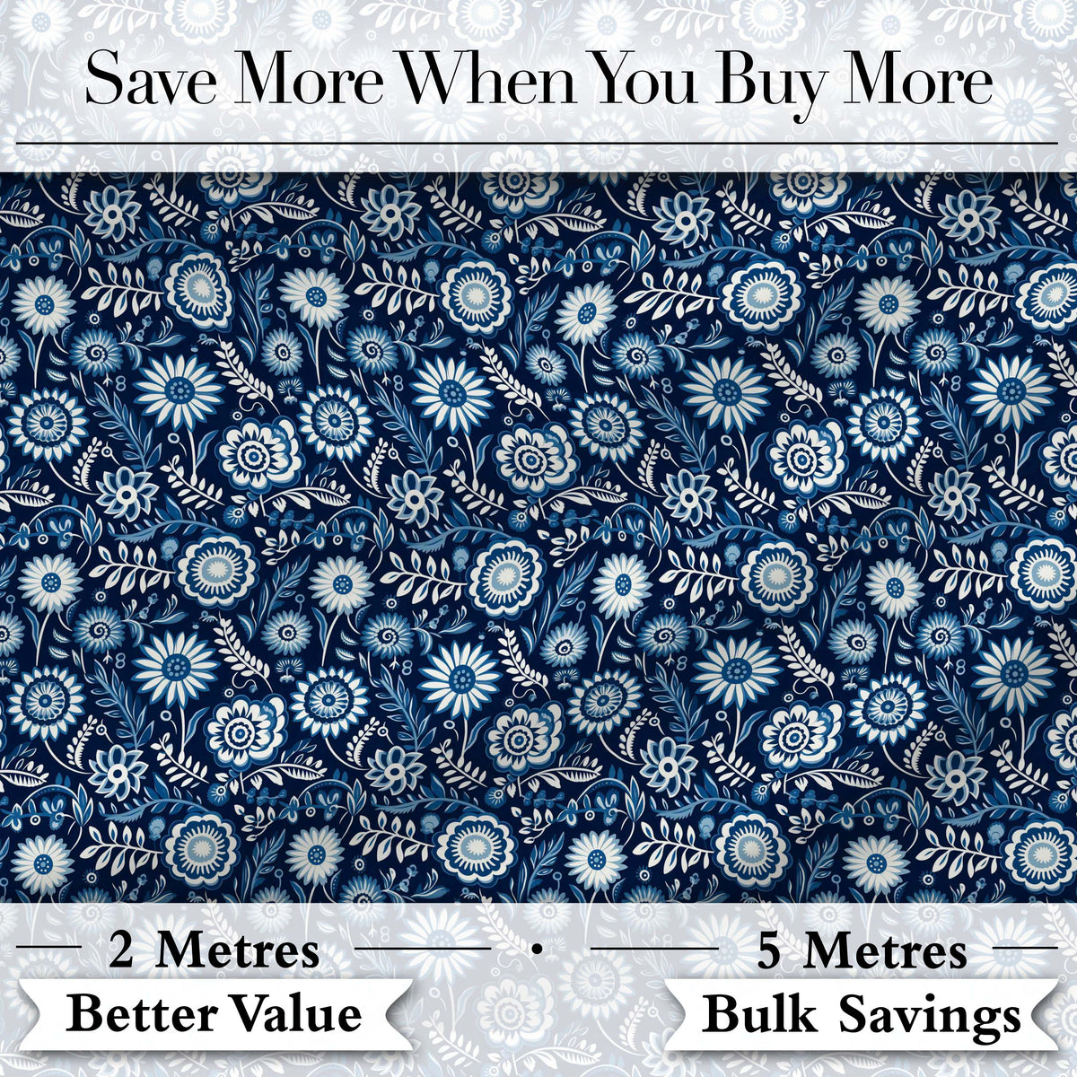 Navy Blue Floral Meadow Botanical Seamless Pattern Digital Print Fabric by the Metre UK Sewing Quilting Textile