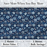 Navy Blue Floral Meadow Botanical Seamless Pattern Digital Print Fabric by the Metre UK Sewing Quilting Textile