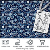 Navy Blue Floral Meadow Botanical Seamless Pattern Digital Print Fabric by the Metre UK Sewing Quilting Textile