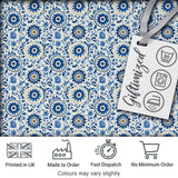 Blue Ornamental Folk Floral Seamless Pattern Digital Print Fabric by the Metre UK Sewing Quilting Textile