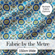 Blue Yellow Folk Art Floral Seamless Pattern Digital Print Fabric by the Metre UK Sewing Quilting Textile