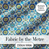 Blue Yellow Folk Art Floral Seamless Pattern Digital Print Fabric by the Metre UK Sewing Quilting Textile