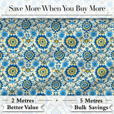 Blue Yellow Folk Art Floral Seamless Pattern Digital Print Fabric by the Metre UK Sewing Quilting Textile