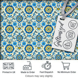 Blue Yellow Folk Art Floral Seamless Pattern Digital Print Fabric by the Metre UK Sewing Quilting Textile