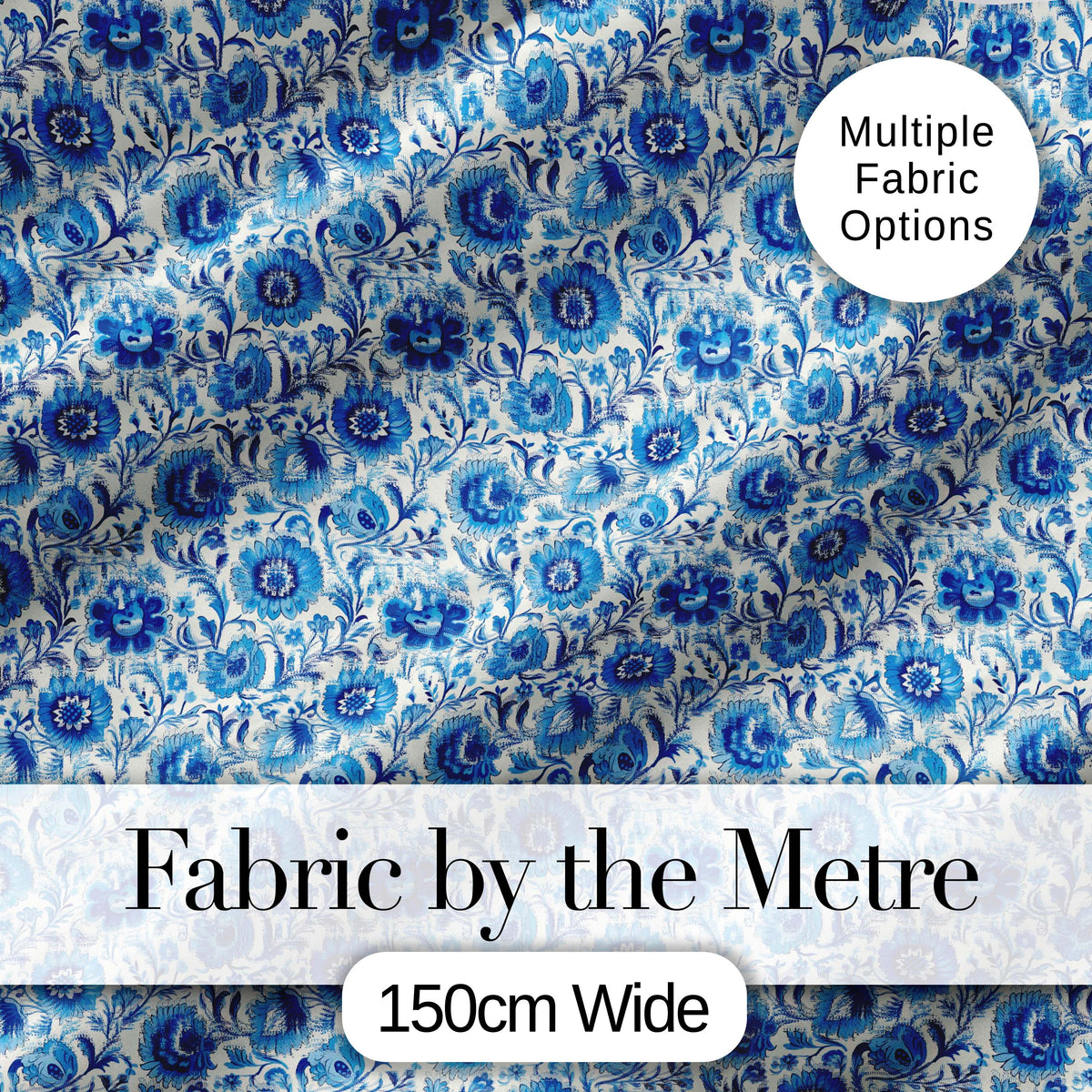 Blue Vintage Floral Botanical Seamless Pattern Digital Print Fabric by the Metre UK Sewing Quilting Textile