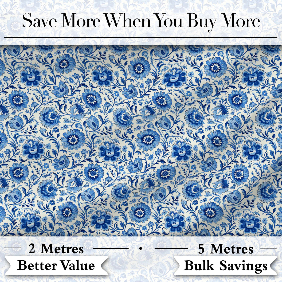 Blue Vintage Floral Botanical Seamless Pattern Digital Print Fabric by the Metre UK Sewing Quilting Textile