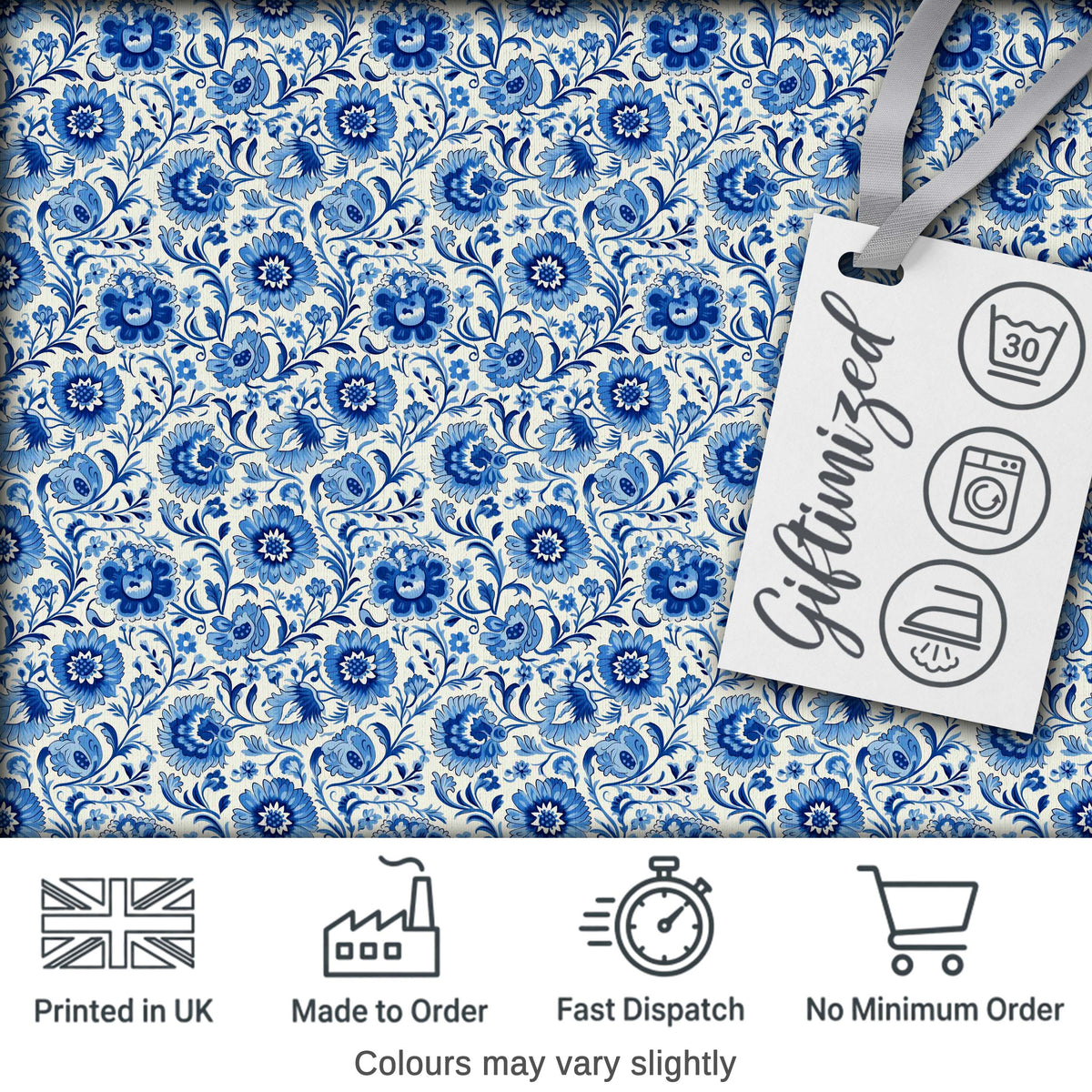 Blue Vintage Floral Botanical Seamless Pattern Digital Print Fabric by the Metre UK Sewing Quilting Textile