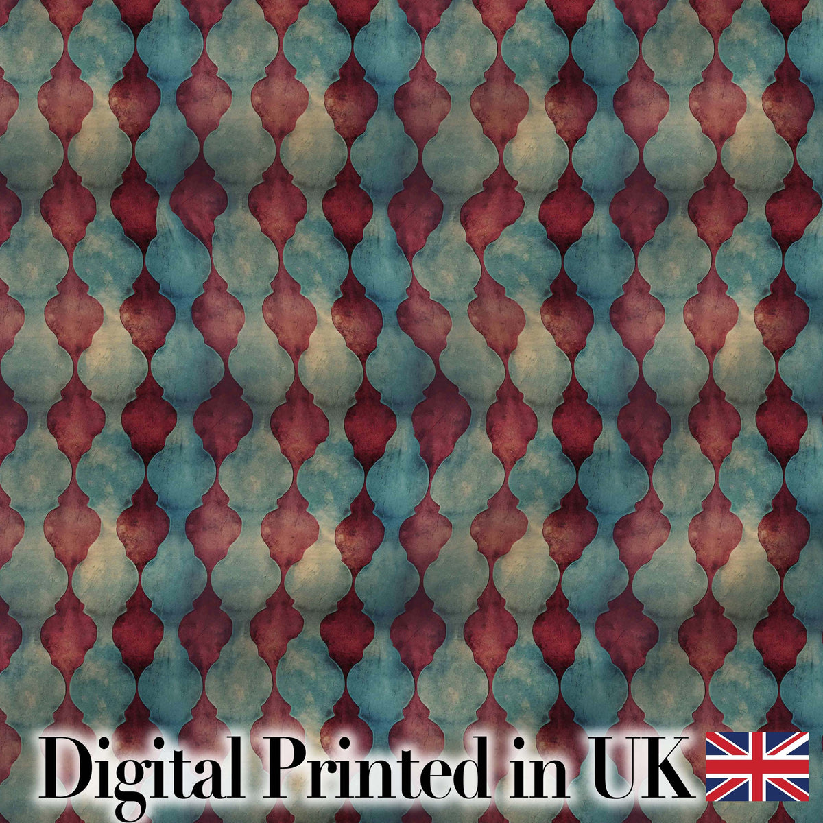 Teal Burgundy Abstract Geometric Seamless Pattern Digital Print Fabric by the Metre UK Sewing Quilting Textile
