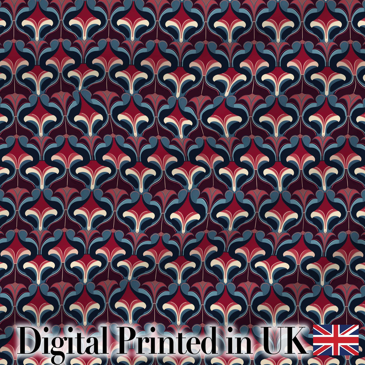 Red Blue  Art Deco Geometric Seamless Pattern Digital Print Fabric by the Metre UK Sewing Quilting Textile
