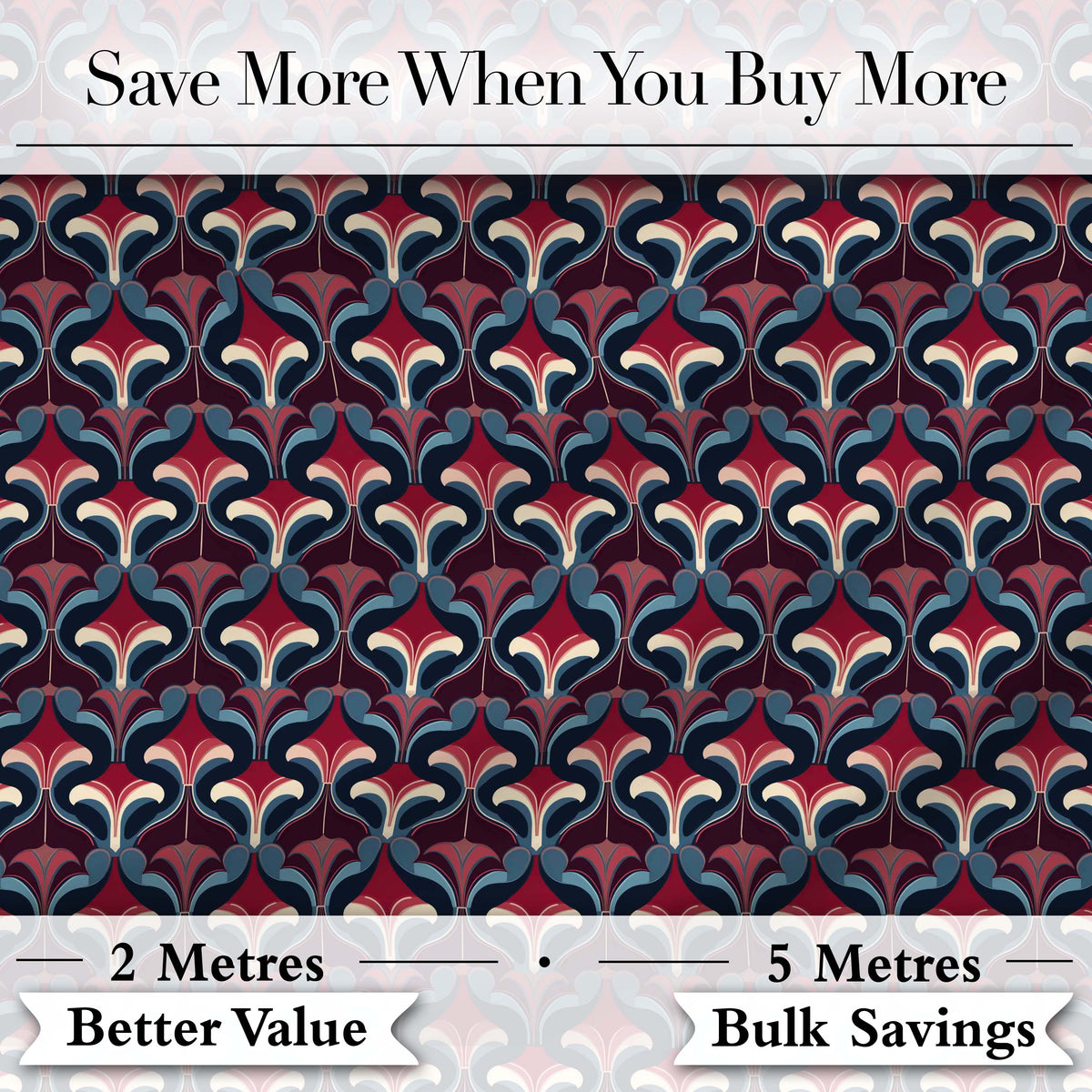 Red Blue  Art Deco Geometric Seamless Pattern Digital Print Fabric by the Metre UK Sewing Quilting Textile