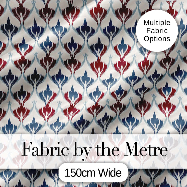 Minimal Red Blue Folk Motif Seamless Pattern Digital Print Fabric by the Metre UK Sewing Quilting Textile