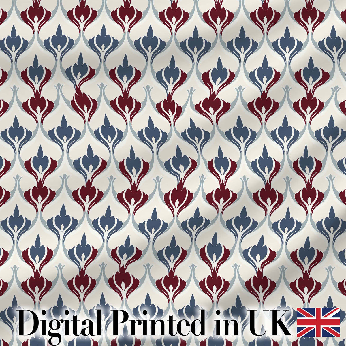Minimal Red Blue Folk Motif Seamless Pattern Digital Print Fabric by the Metre UK Sewing Quilting Textile