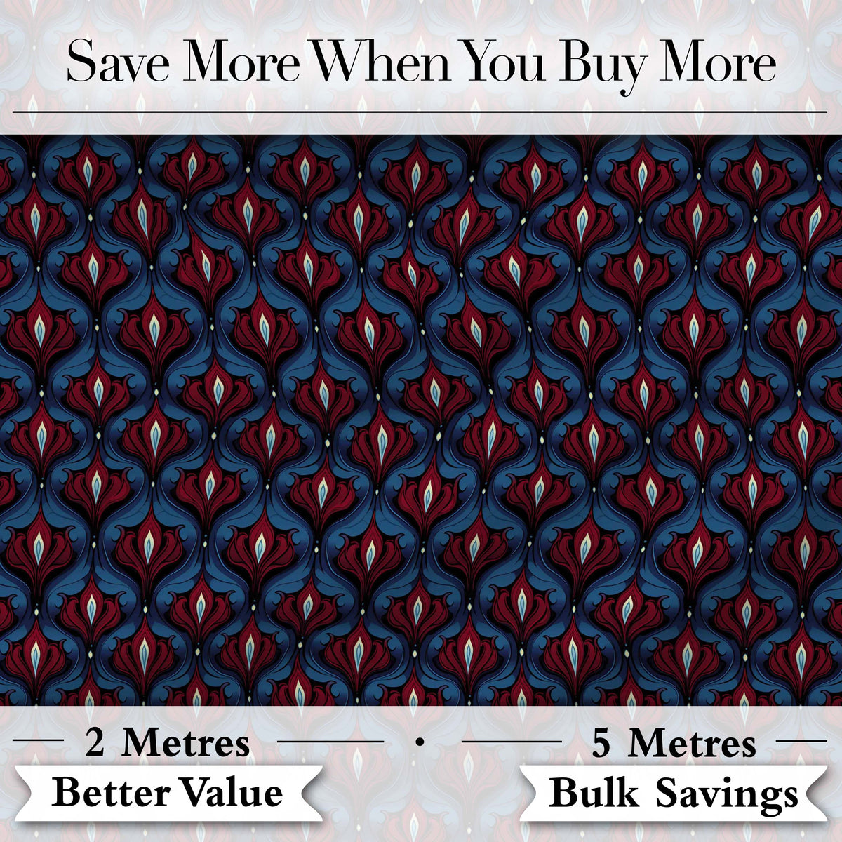Dark Red Blue Ornate Floral Damask Seamless Pattern Digital Print Fabric by the Metre UK Sewing Quilting Textile