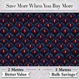 Dark Red Blue Ornate Floral Damask Seamless Pattern Digital Print Fabric by the Metre UK Sewing Quilting Textile
