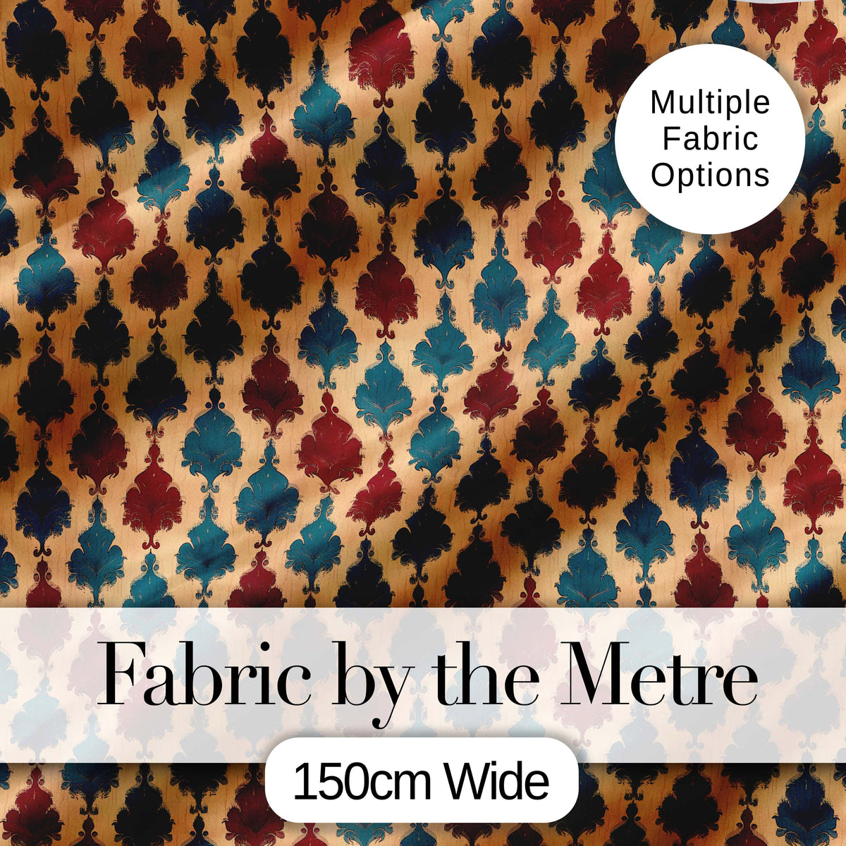 Classic Red Blue Leaf Tile Repeat Seamless Pattern Digital Print Fabric by the Metre UK Sewing Quilting Textile