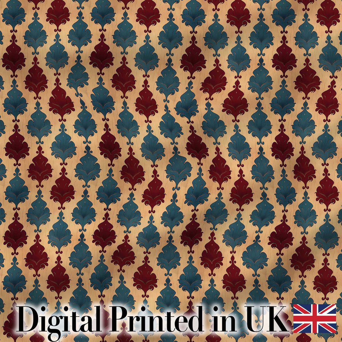 Classic Red Blue Leaf Tile Repeat Seamless Pattern Digital Print Fabric by the Metre UK Sewing Quilting Textile