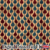 Classic Red Blue Leaf Tile Repeat Seamless Pattern Digital Print Fabric by the Metre UK Sewing Quilting Textile