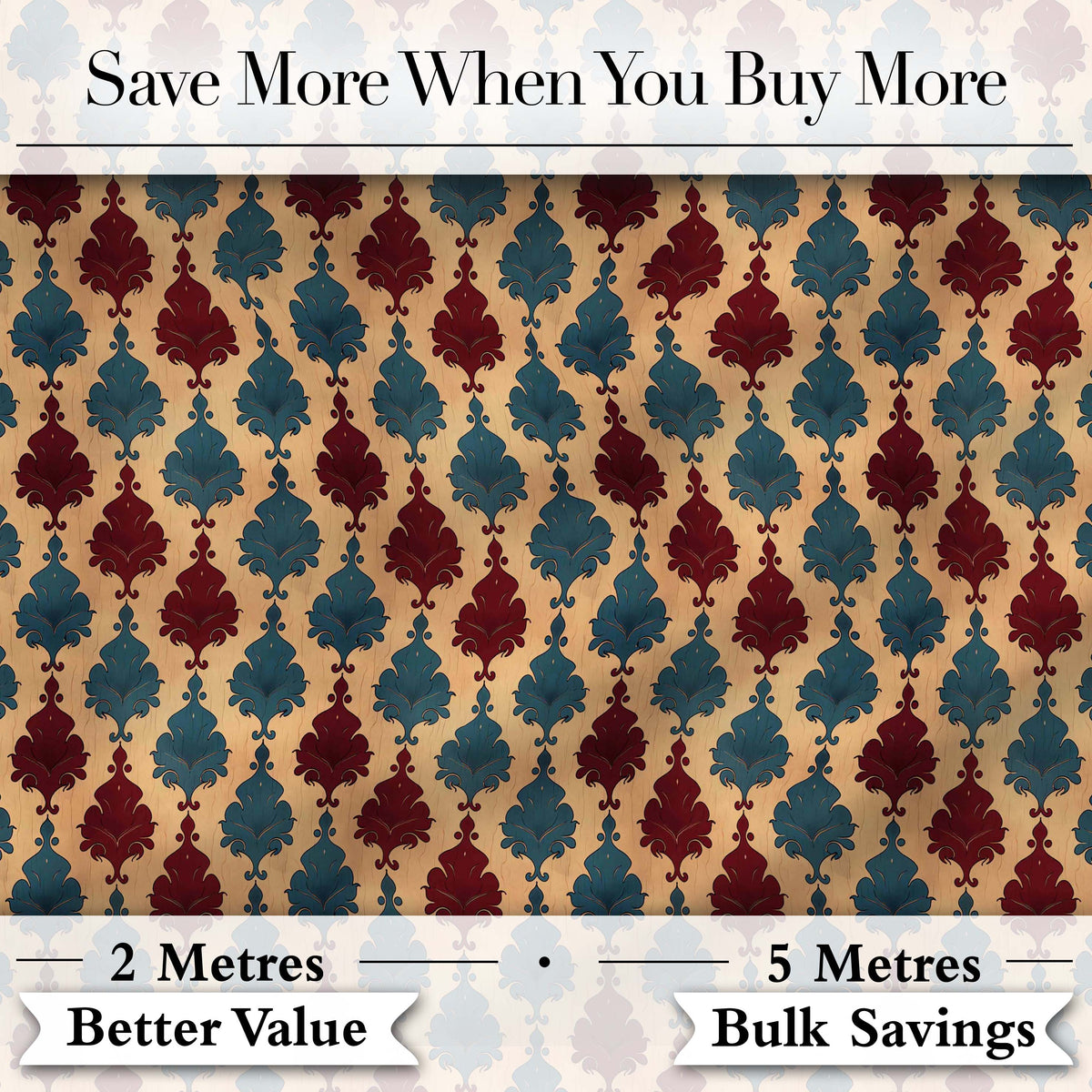 Classic Red Blue Leaf Tile Repeat Seamless Pattern Digital Print Fabric by the Metre UK Sewing Quilting Textile