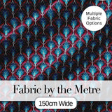 Elegant Red Blue Diamond Floral Seamless Pattern Digital Print Fabric by the Metre UK Sewing Quilting Textile