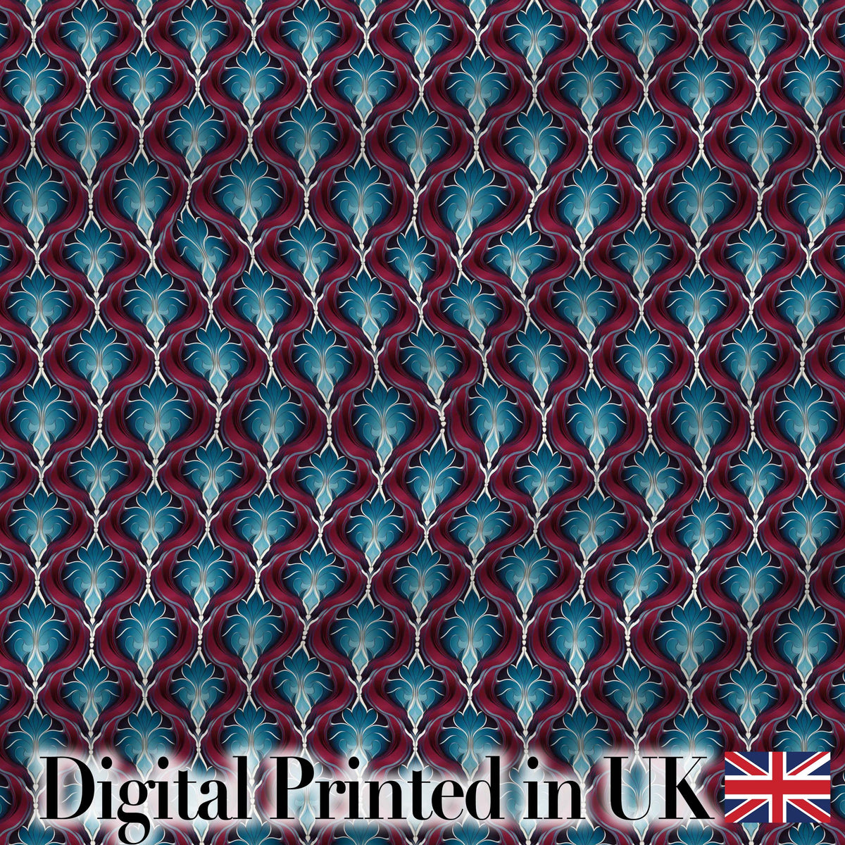 Elegant Red Blue Diamond Floral Seamless Pattern Digital Print Fabric by the Metre UK Sewing Quilting Textile