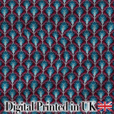 Elegant Red Blue Diamond Floral Seamless Pattern Digital Print Fabric by the Metre UK Sewing Quilting Textile