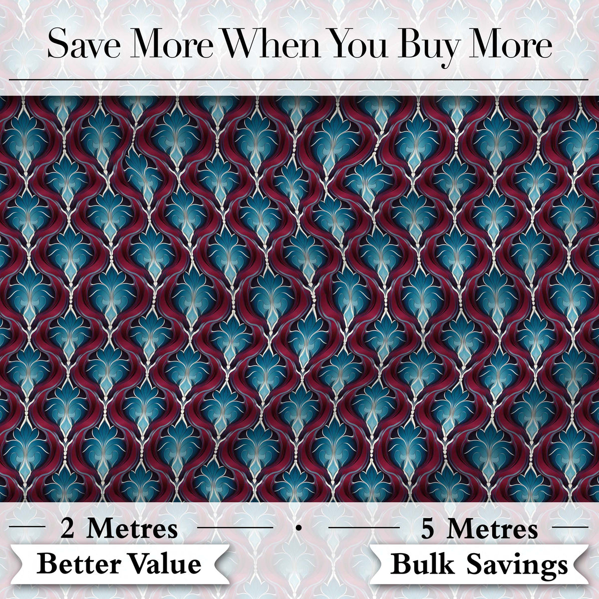 Elegant Red Blue Diamond Floral Seamless Pattern Digital Print Fabric by the Metre UK Sewing Quilting Textile