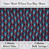 Elegant Red Blue Diamond Floral Seamless Pattern Digital Print Fabric by the Metre UK Sewing Quilting Textile