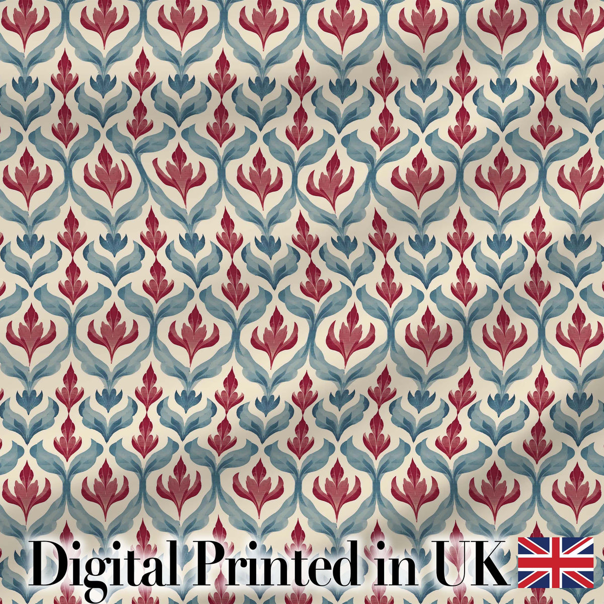 Soft Red Blue Botanical Leaf Repeat Seamless Pattern Digital Print Fabric by the Metre UK Sewing Quilting Textile