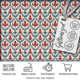 Soft Red Blue Botanical Leaf Repeat Seamless Pattern Digital Print Fabric by the Metre UK Sewing Quilting Textile