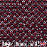 Elegant Vintage Damask Floral Pattern in Red Blue and Cream Seamless Design Digital Print Fabric by the Metre UK Sewing Quilting Textile