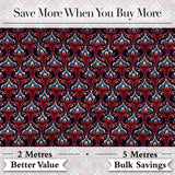 Elegant Vintage Damask Floral Pattern in Red Blue and Cream Seamless Design Digital Print Fabric by the Metre UK Sewing Quilting Textile