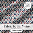 Wavy Abstract Leaf Pattern in Blue Red and Cream Seamless Design Digital Print Fabric by the Metre UK Sewing Quilting Textile