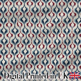 Wavy Abstract Leaf Pattern in Blue Red and Cream Seamless Design Digital Print Fabric by the Metre UK Sewing Quilting Textile