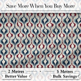 Wavy Abstract Leaf Pattern in Blue Red and Cream Seamless Design Digital Print Fabric by the Metre UK Sewing Quilting Textile