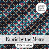 Stylish Geometric Teardrop Pattern in Blue Red and Cream Seamless Design Digital Print Fabric by the Metre UK Sewing Quilting Textile