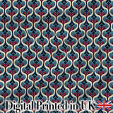 Stylish Geometric Teardrop Pattern in Blue Red and Cream Seamless Design Digital Print Fabric by the Metre UK Sewing Quilting Textile