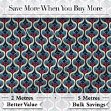 Stylish Geometric Teardrop Pattern in Blue Red and Cream Seamless Design Digital Print Fabric by the Metre UK Sewing Quilting Textile