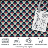 Stylish Geometric Teardrop Pattern in Blue Red and Cream Seamless Design Digital Print Fabric by the Metre UK Sewing Quilting Textile