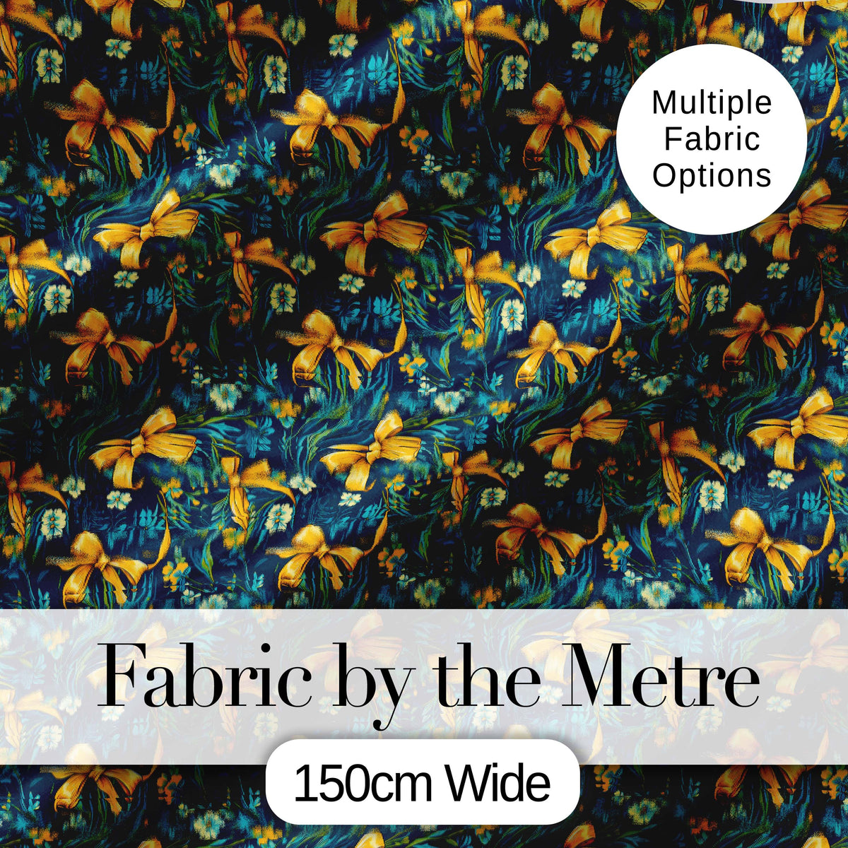 Floral Ribbon and Bow Pattern with Yellow Flowers Seamless Design Digital Print Fabric by the Metre UK Sewing Quilting Textile