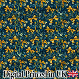 Floral Ribbon and Bow Pattern with Yellow Flowers Seamless Design Digital Print Fabric by the Metre UK Sewing Quilting Textile
