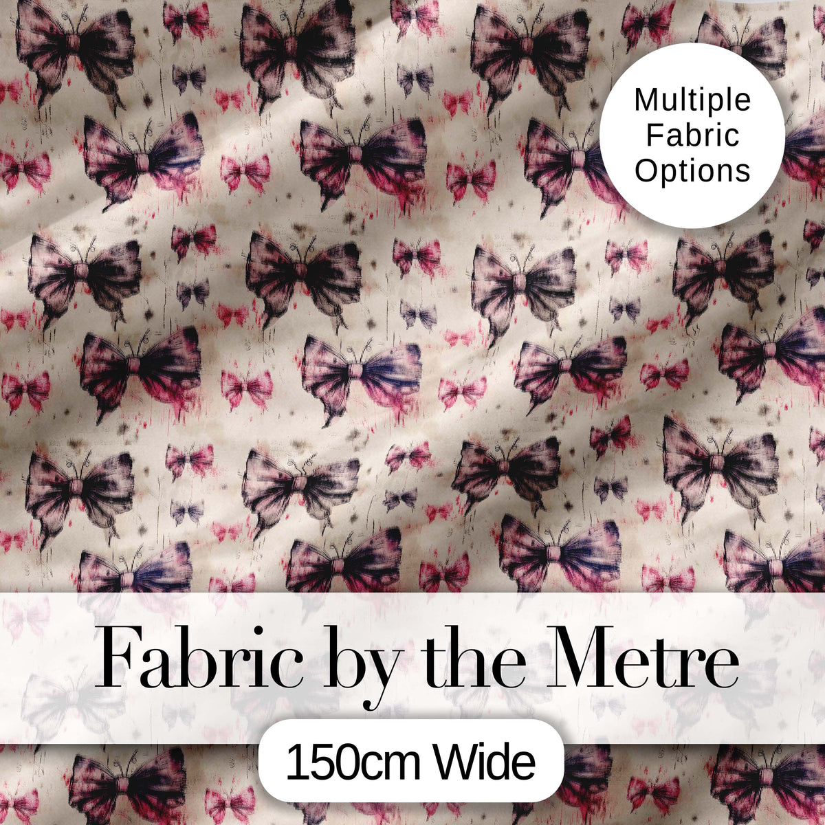 Vintage Butterfly and Bow Sketch Pattern with Grunge Background Seamless Digital Print Fabric by the Metre UK Sewing Quilting Textile