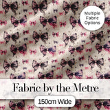 Vintage Butterfly and Bow Sketch Pattern with Grunge Background Seamless Digital Print Fabric by the Metre UK Sewing Quilting Textile