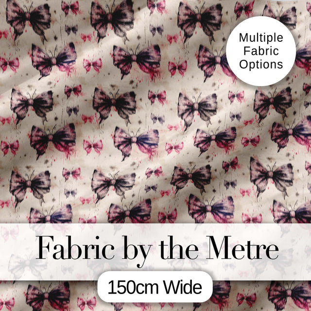 Vintage Butterfly and Bow Sketch Pattern with Grunge Background Seamless Digital Print Fabric by the Metre UK Sewing Quilting Textile