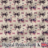 Vintage Butterfly and Bow Sketch Pattern with Grunge Background Seamless Digital Print Fabric by the Metre UK Sewing Quilting Textile