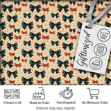 Bow Tie Pattern with Polka Dots in Teal and Coral Seamless Digital Print Fabric by the Metre UK Sewing Quilting Textile